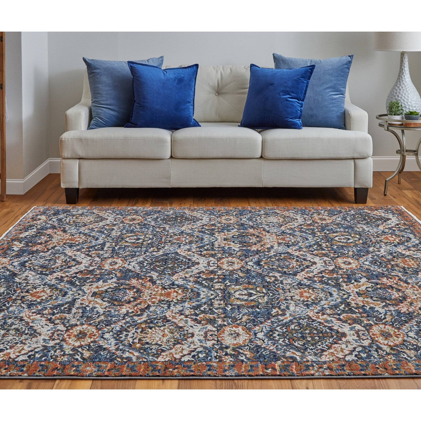 Feizy Kaia 39HRF Transitional Floral & Botanical in Blue/Orange/Ivory