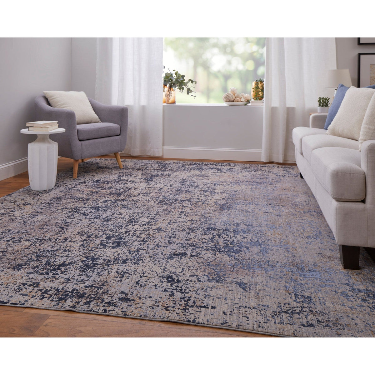 Feizy Pryor 39NGF Modern Watercolor in Blue/Tan/Brown