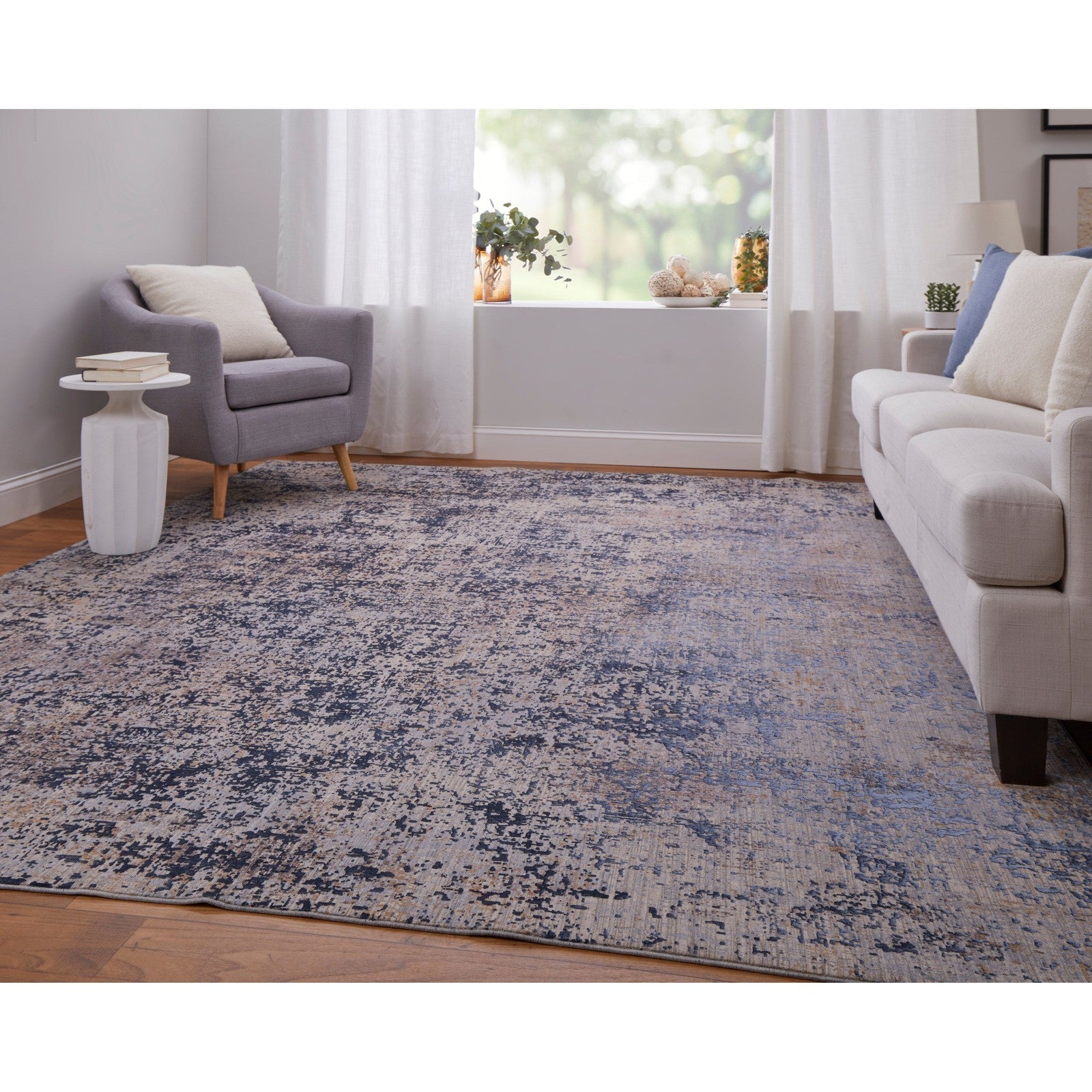 Feizy Pryor 39NGF Modern Watercolor in Blue/Tan/Brown