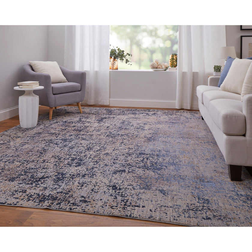 Feizy Pryor 39NGF Modern Watercolor in Blue/Tan/Brown