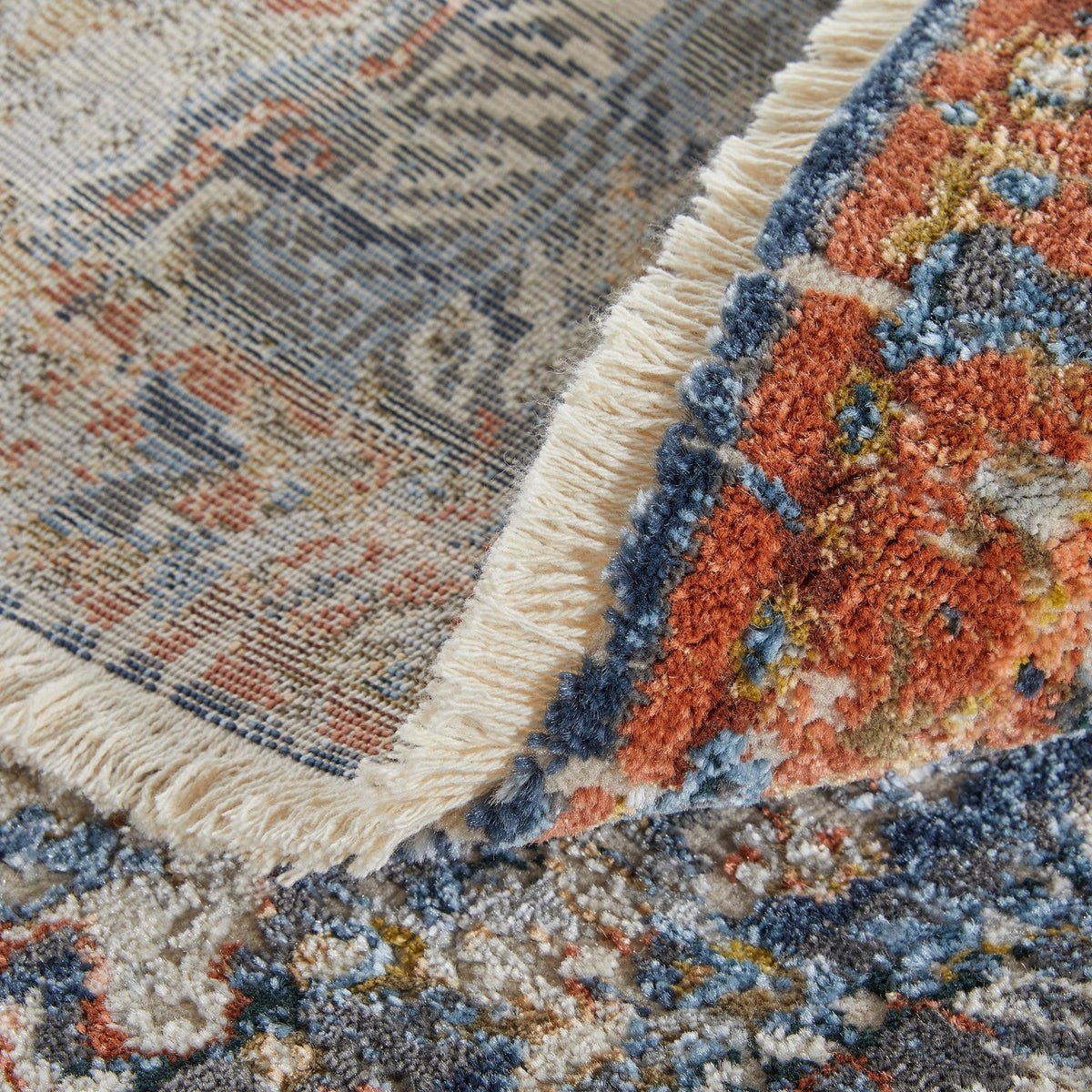 Feizy Kaia 39HRF Transitional Floral & Botanical in Blue/Orange/Ivory