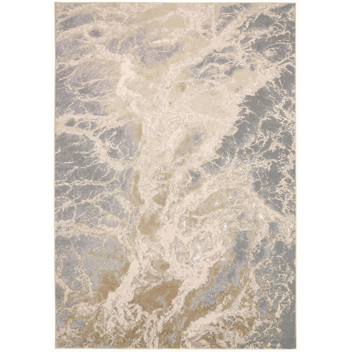 Feizy Aura 3563F Modern Abstract Rug in Ivory/Silver/Gold