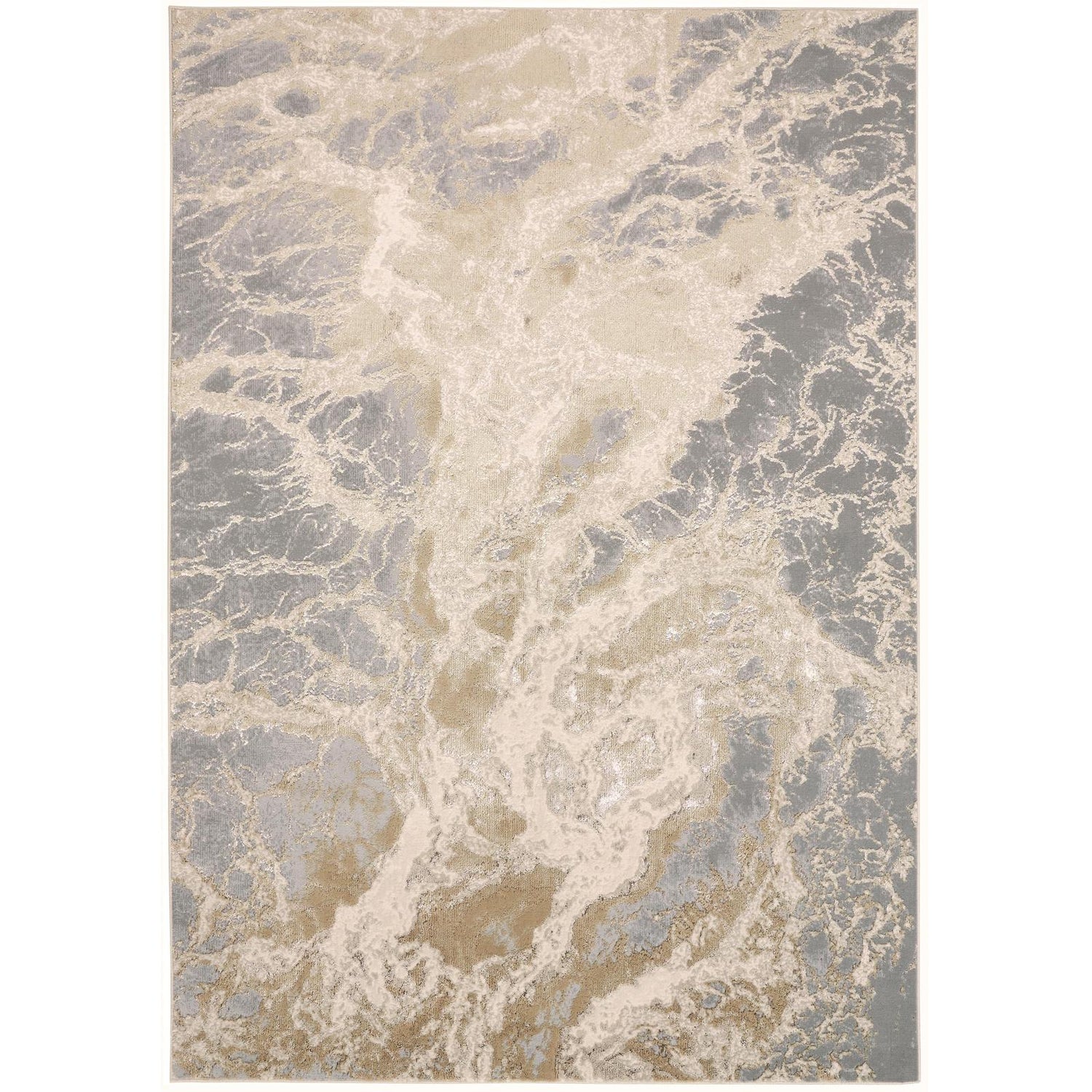Feizy Aura 3563F Modern Abstract Rug in Ivory/Silver/Gold