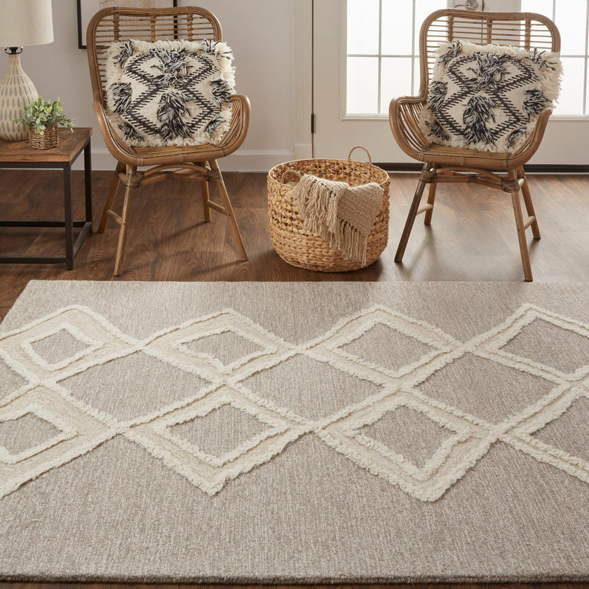 Feizy Anica 8009F Transitional Geometric Rug in Gray/Ivory
