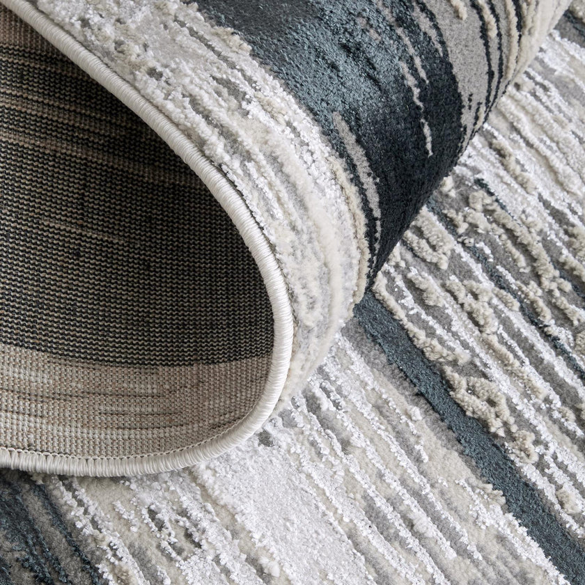 Feizy Micah 3338F Modern Abstract Rug in Black/Silver/Gray
