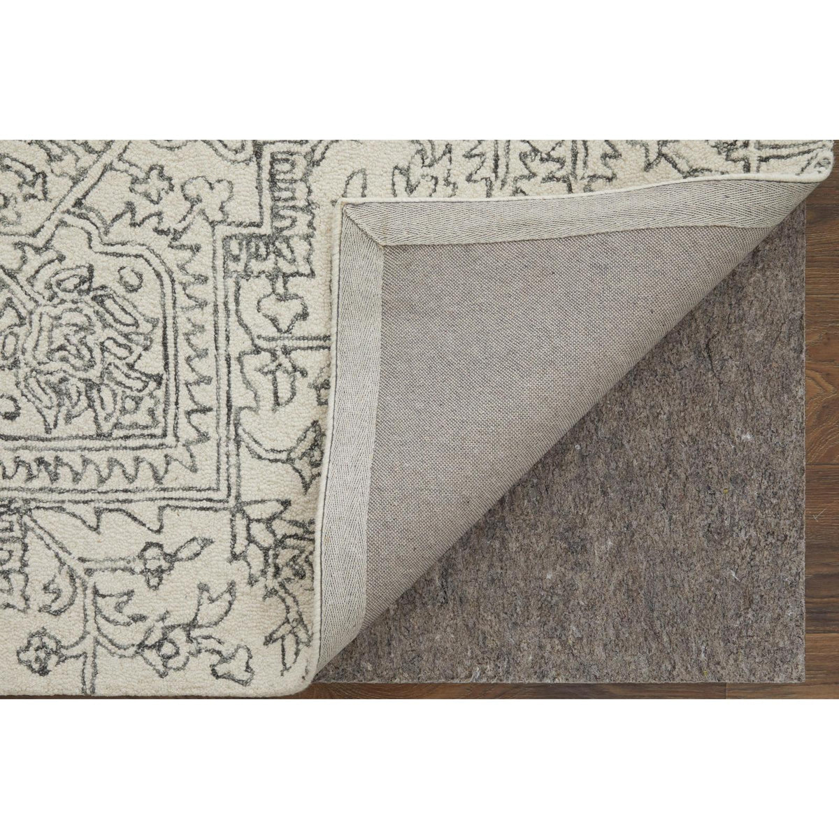 Feizy Belfort 8778F Transitional Medallion Rug in White/Gray