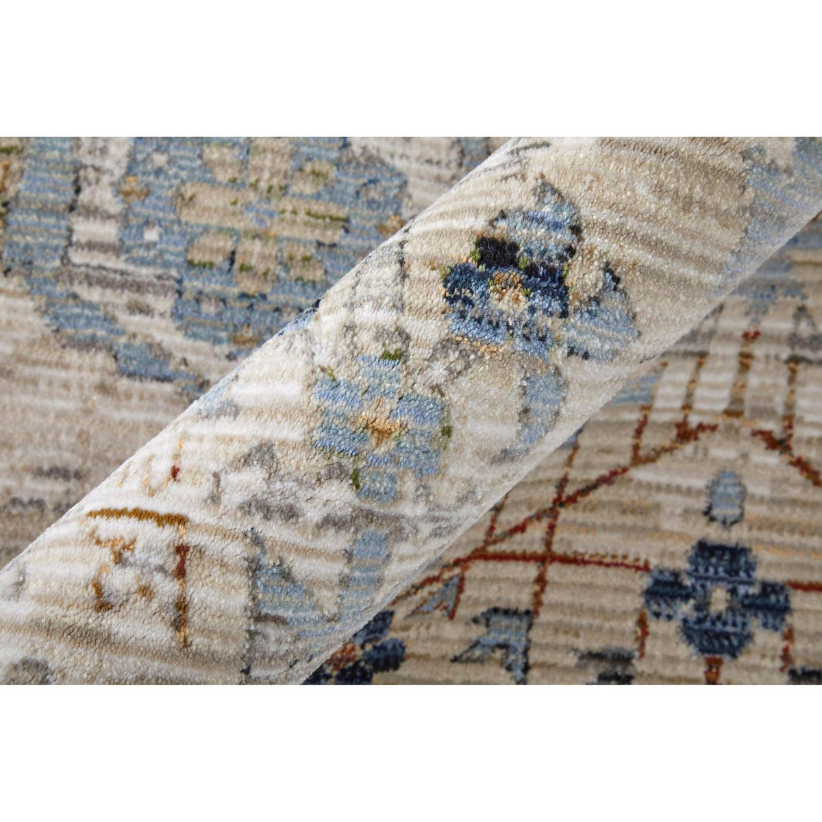 Feizy Melrose 39P5F Traditional Floral & Botanical Rug in Tan/Blue/Red