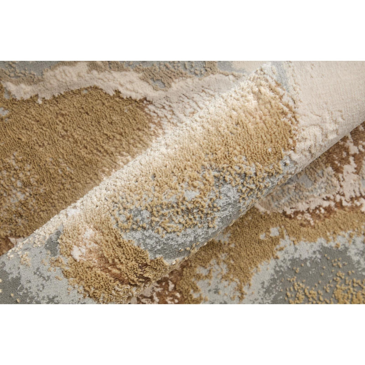 Feizy Aura 3737F Modern Watercolor Rug in Gray/Ivory/Gold