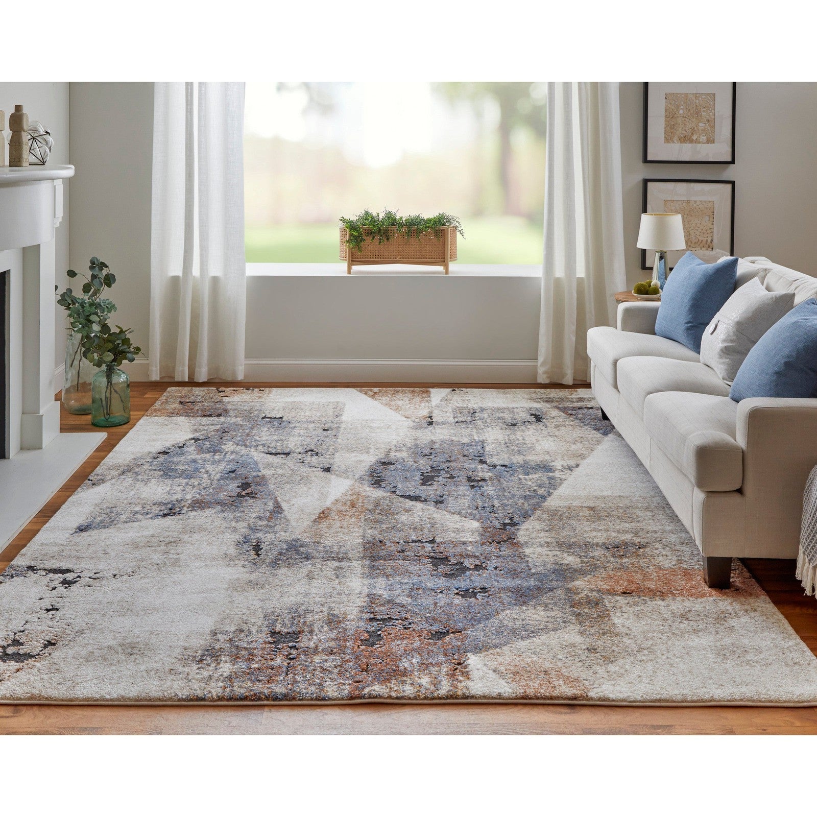 Feizy Gilmore 39MKF Modern Color Block in Blue/Ivory/Taupe