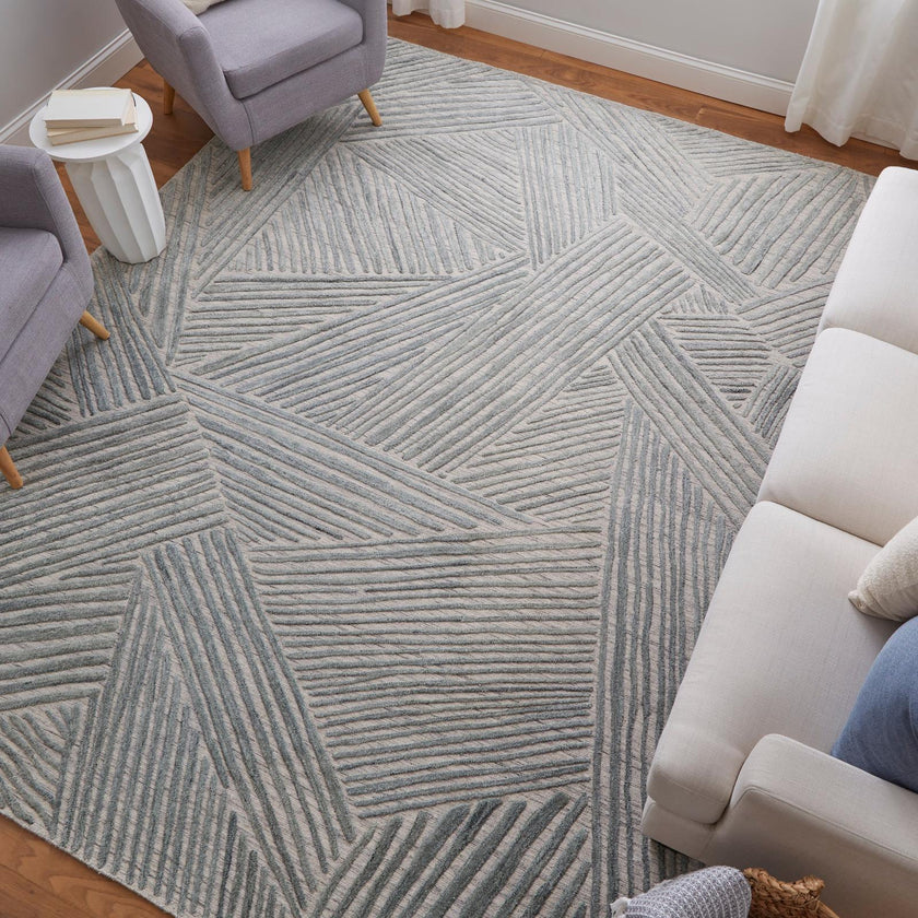 Feizy Elias 69FYF Modern Abstract Rug in Green/Ivory/Tan