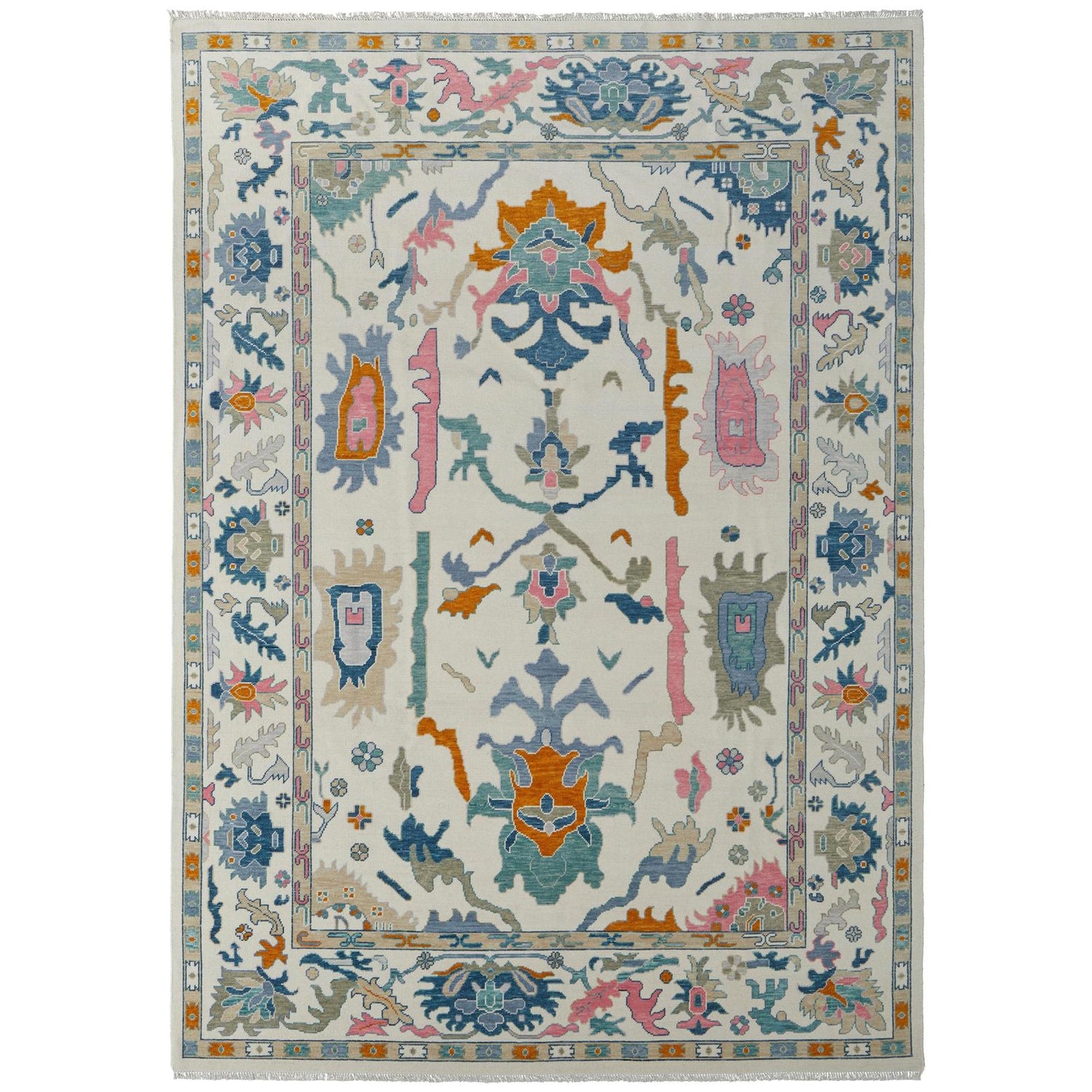 Feizy Karina 69G8F Transitional Floral & Botanical Rug in Ivory/Blue/Pink