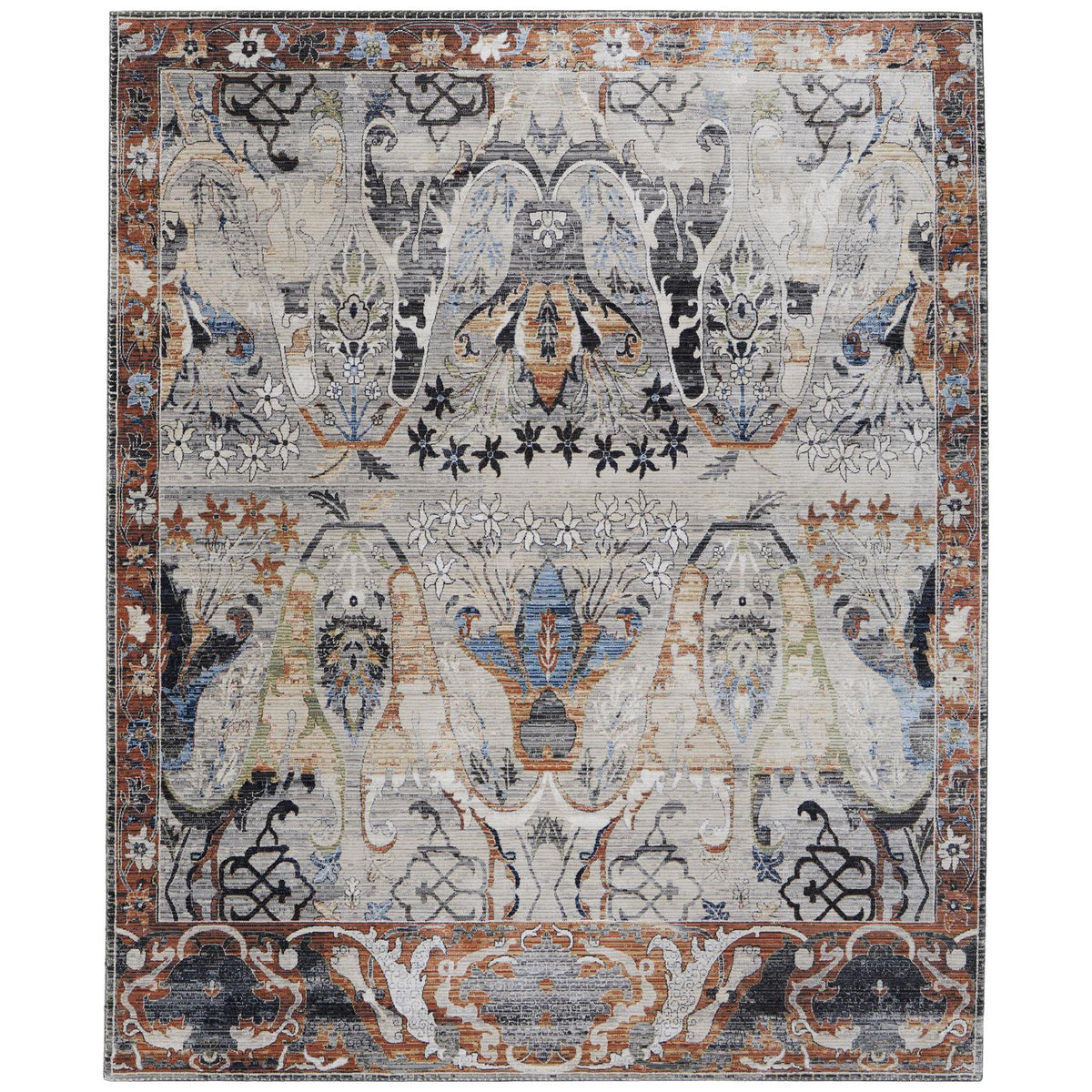 Feizy Melrose 39P2F Transitional Ikat Rug in Ivory/Red/Gray