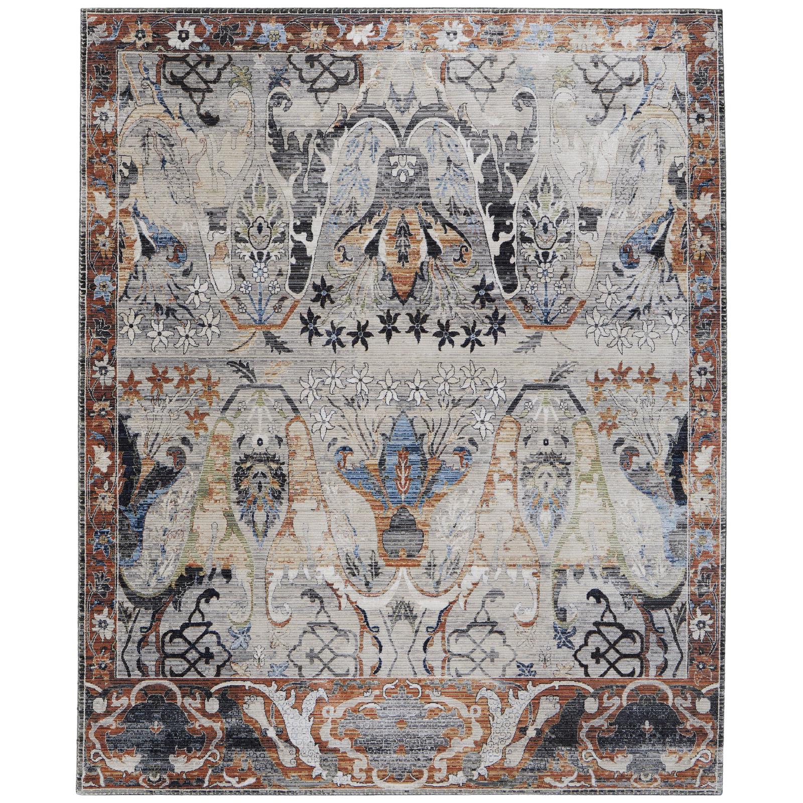 Feizy Melrose 39P2F Transitional Ikat Rug in Ivory/Red/Gray