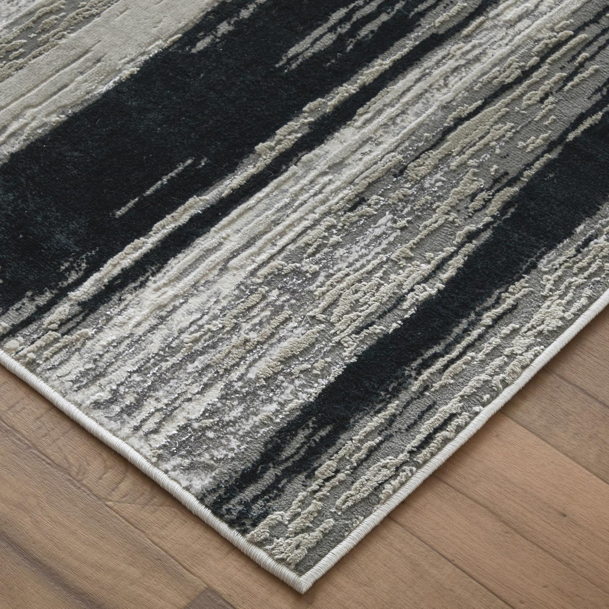 Feizy Micah 3338F Modern Abstract Rug in Black/Silver/Gray