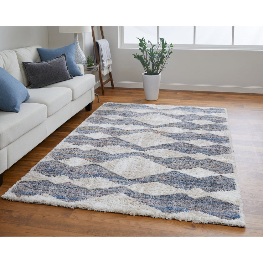 Feizy Mynka 39IFF Transitional Diamond in Tan/Ivory/Blue