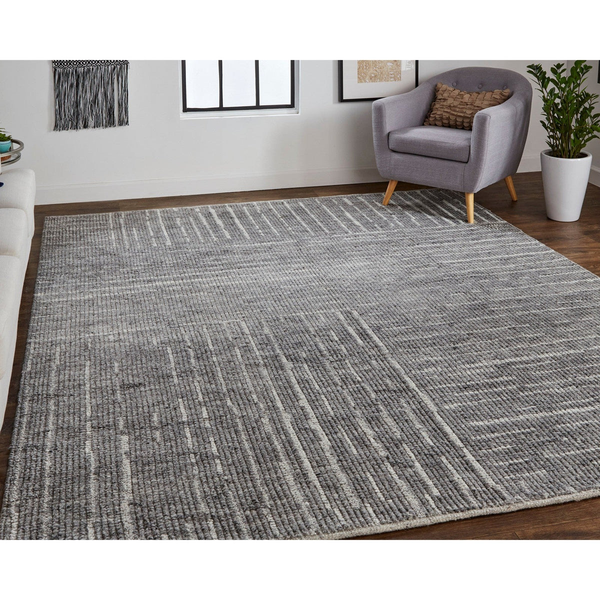 Feizy Alford 6913F Modern Checkered in Gray/Silver/Ivory