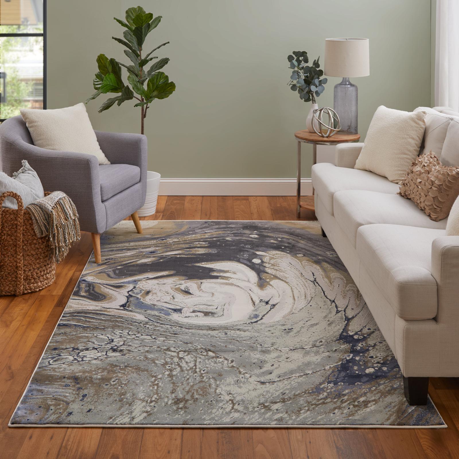 Feizy Mandana 39M1F Modern Abstract Rug in Ivory/Taupe/Blue