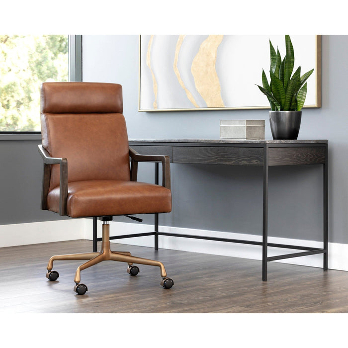 Sunpan Collin Office Chair - Brown - Shalimar Tobacco Leather