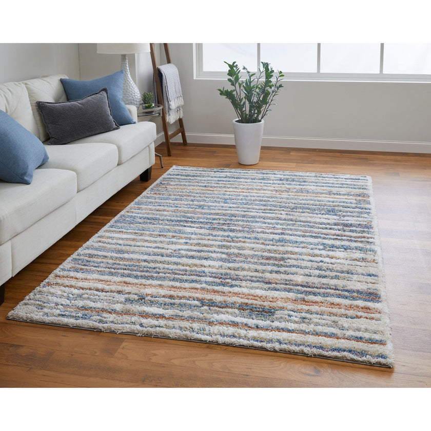 Feizy Mynka 39IEF Transitional Stripes in Ivory/Blue/Orange