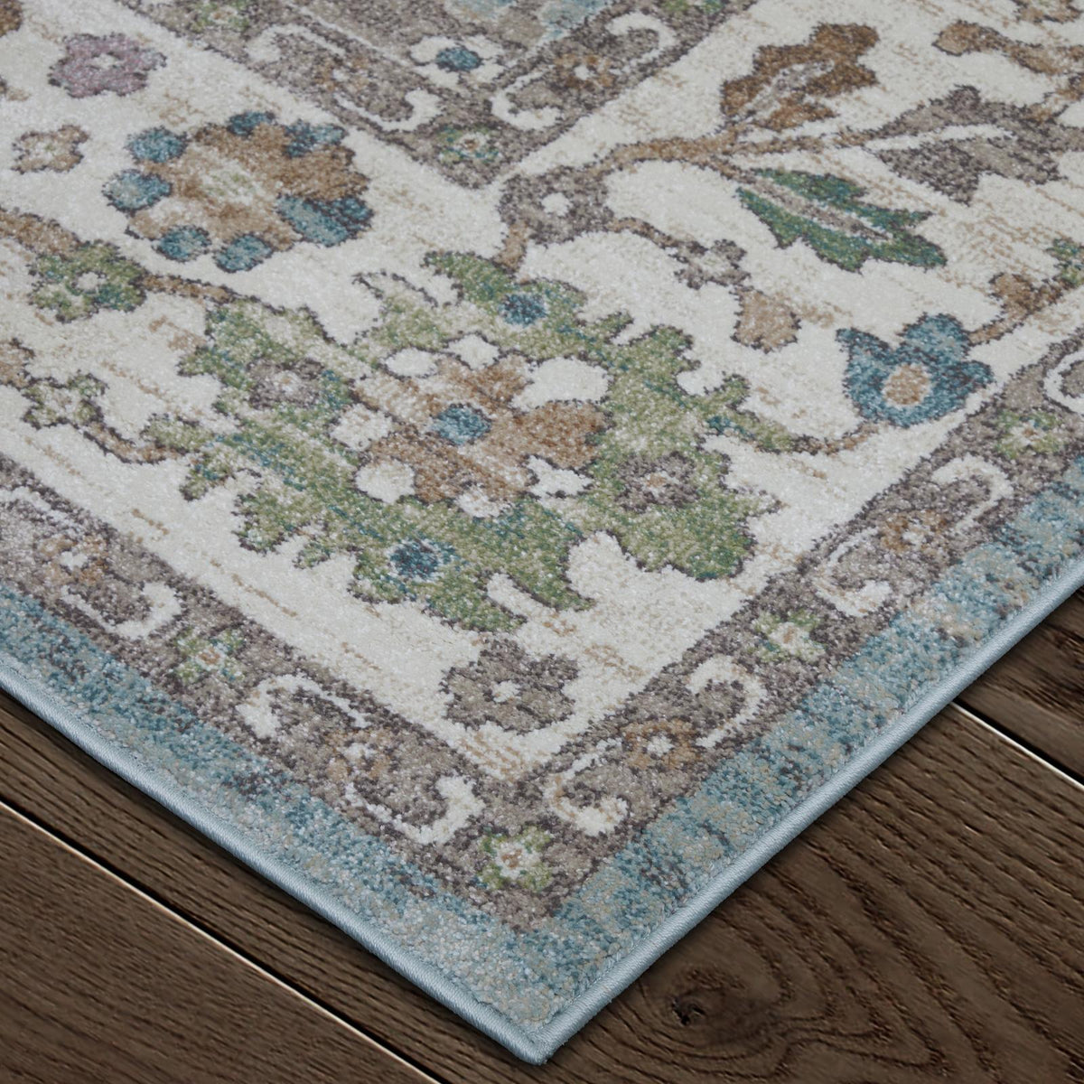 Feizy Dartmouth 39QNF Transitional Floral & Botanical Rug in Blue/Ivory/Brown