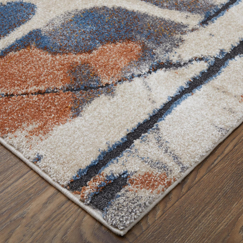Feizy Gilmore 39MPF Modern Watercolor Rug in Blue/Orange/Gray