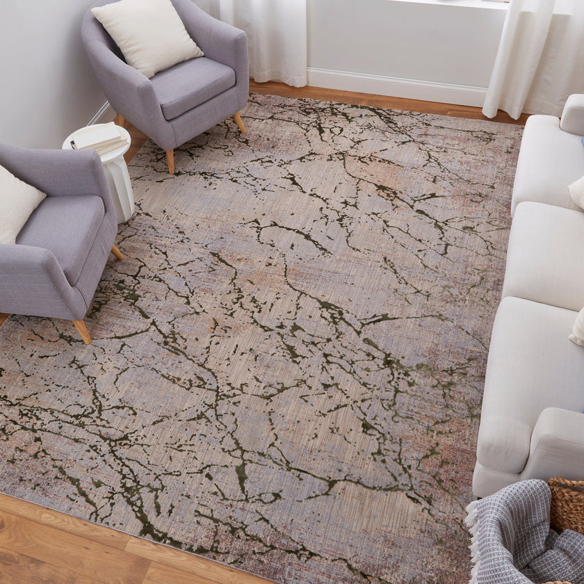 Feizy Pryor 39NEF Modern Abstract in Taupe/Green/Tan