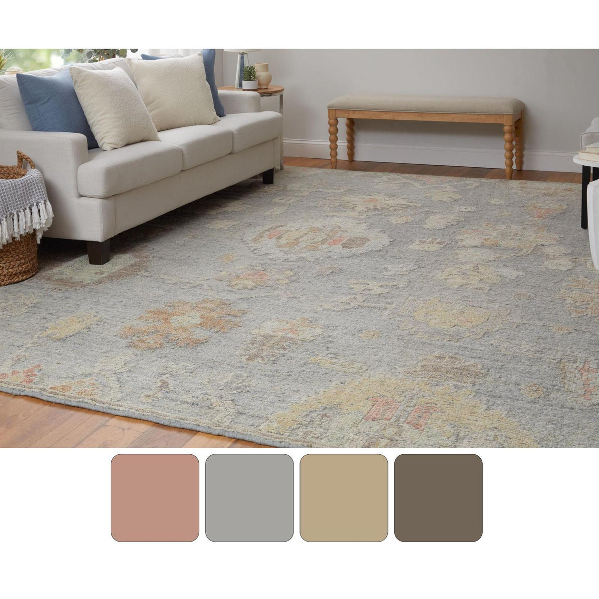 Feizy Grafton 69FMF Transitional Floral & Botanical Rug in Blue/Gray/Yellow