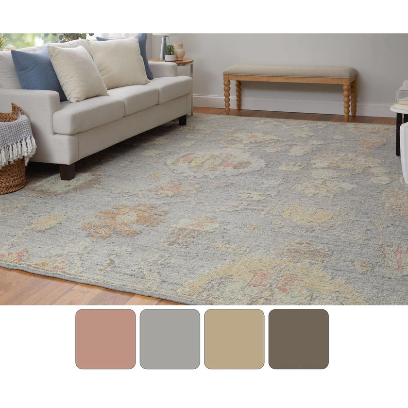 Feizy Grafton 69FMF Transitional Floral & Botanical Rug in Blue/Gray/Yellow