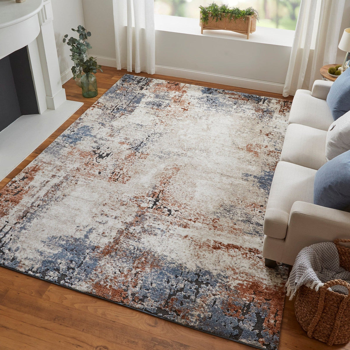 Feizy Gilmore 39MNF Modern Distressed in Ivory/Blue/Taupe