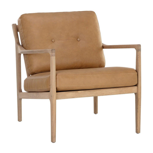 Sunpan Gilmore Lounge Chair - Light Oak - Sahara Camel Leather