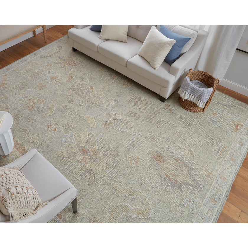 Feizy Grafton 69FNF Transitional Floral & Botanical Rug in Gray/Green/Blue