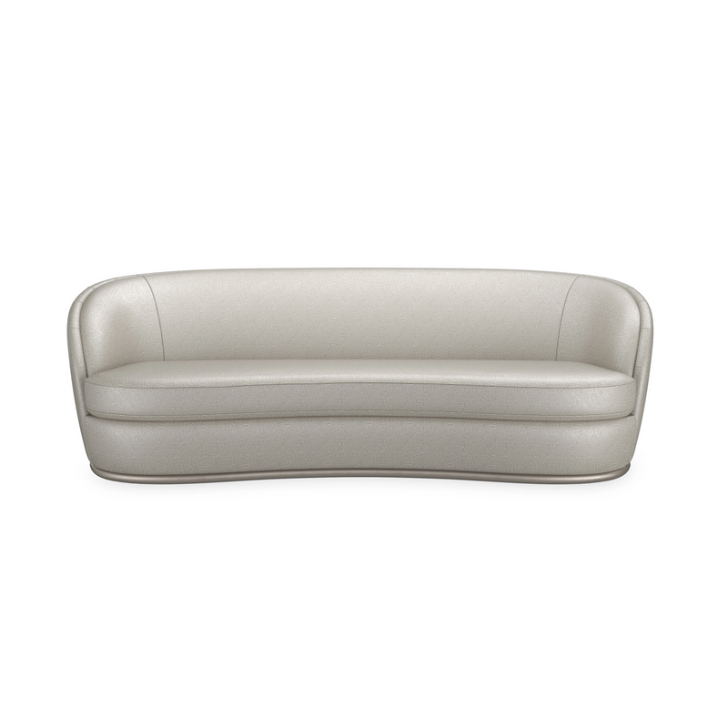 Caracole Nebula Sofa UPH-025V-116-B in Oatmeal with Charcoal Leaf base, front view — manufacturer photograph