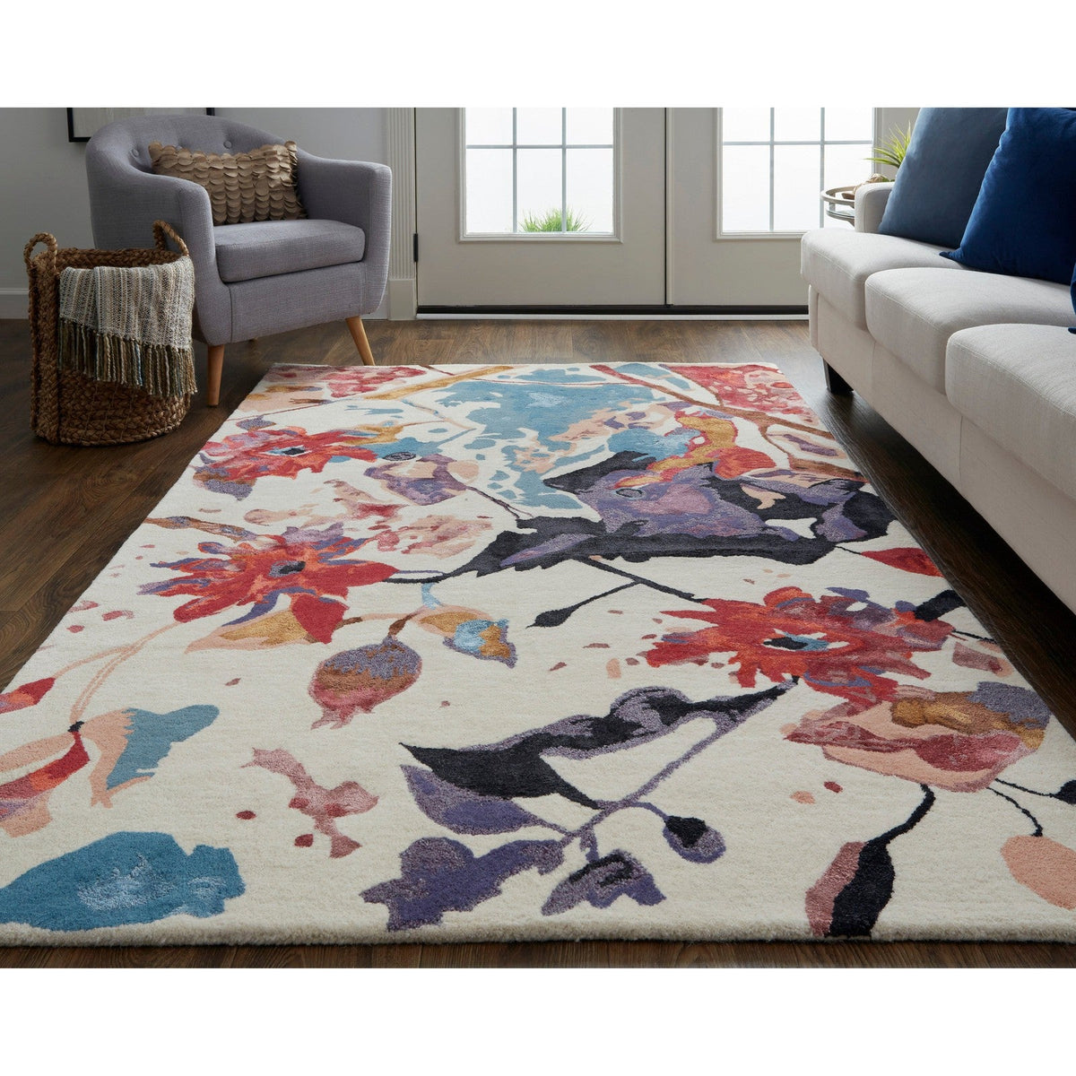Feizy Dafney 8863F Transitional Floral & Botanical in Red/Blue/Purple
