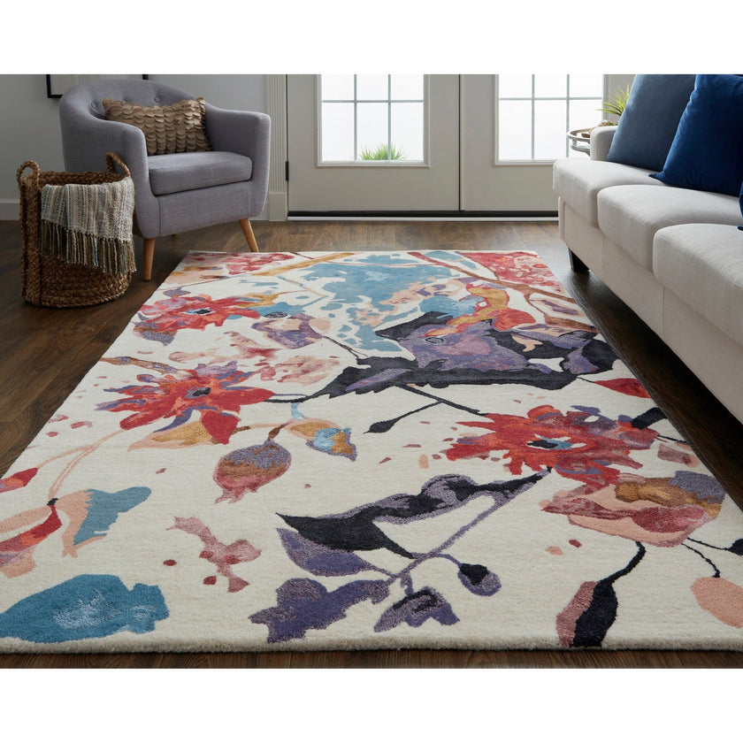 Feizy Dafney 8863F Transitional Floral & Botanical in Red/Blue/Purple