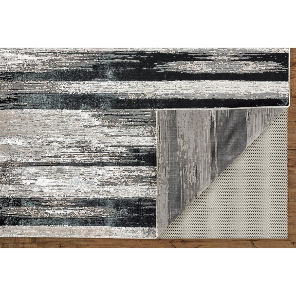 Feizy Micah 3338F Modern Abstract Rug in Black/Silver/Gray