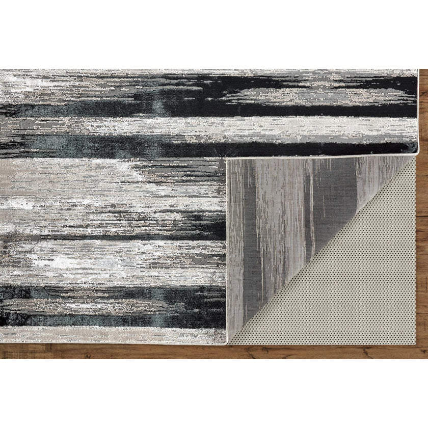 Feizy Micah 3338F Modern Abstract Rug in Black/Silver/Gray