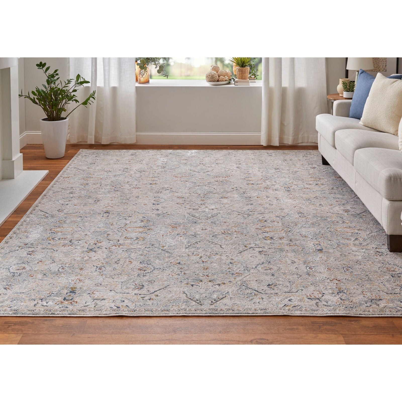 Feizy Pasha 39M6F Transitional Distressed in Ivory/Blue/Tan