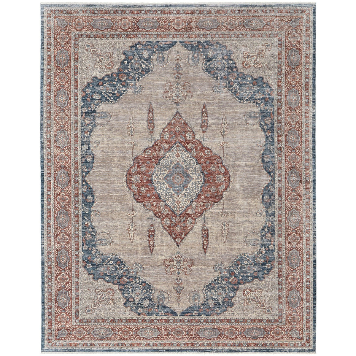 Feizy Marquette 39GRF Transitional Medallion in Gray/Red/Blue