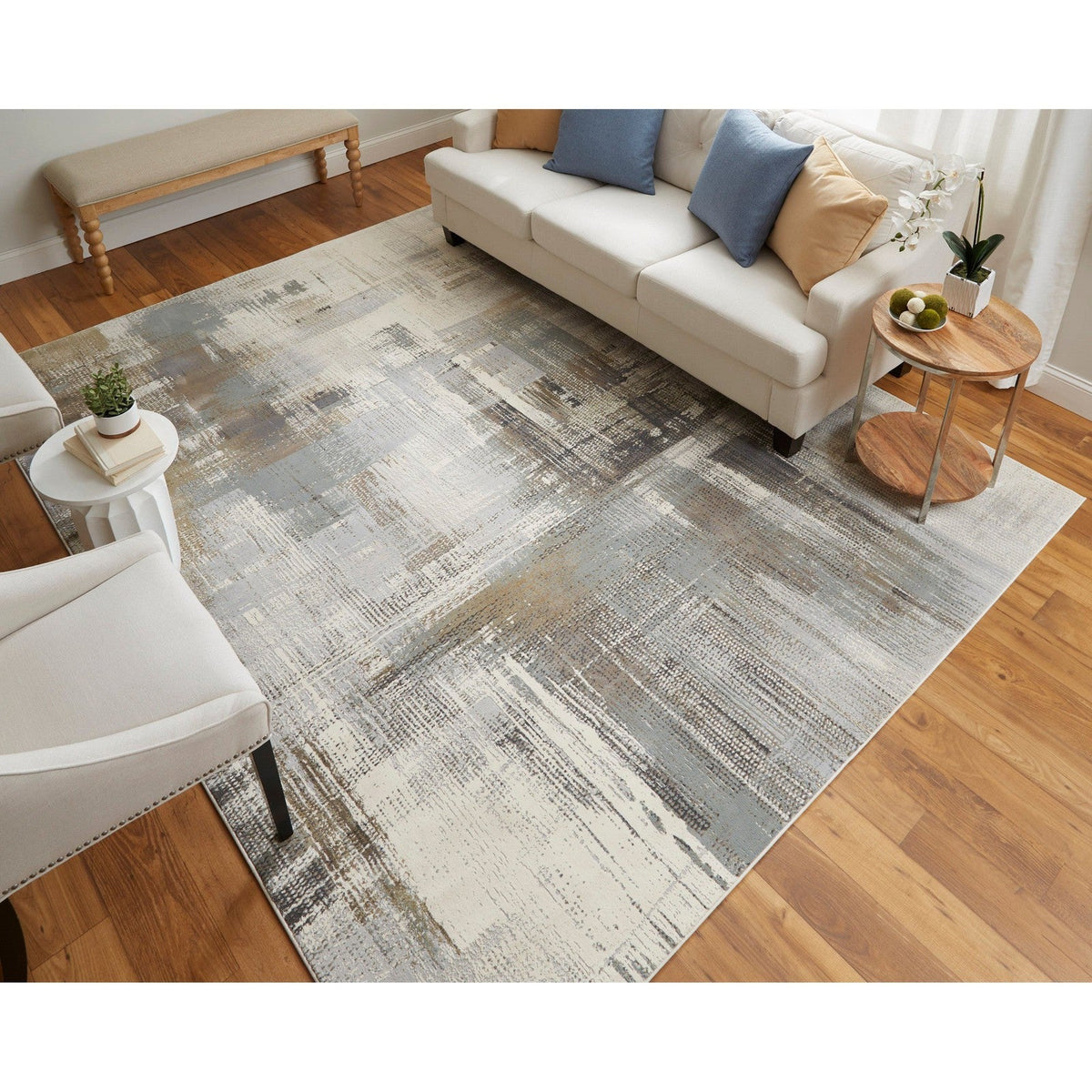 Feizy Clio 39LWF Modern Abstract in Ivory/Gray/Brown