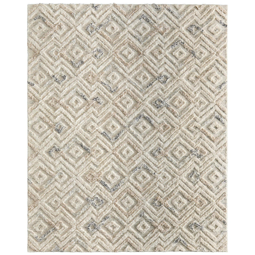 Feizy Anica 8004F Transitional Moroccan Rug in Ivory/Gray/Black