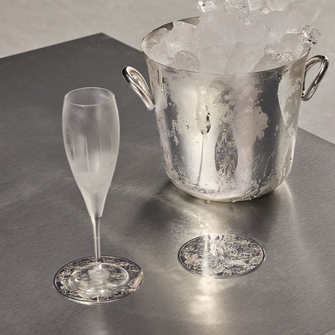 Christofle Bouquet Givré Stainless Steel Glass Coasters - Set of 2