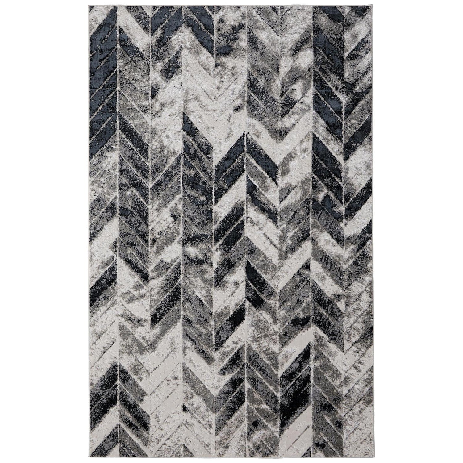 Feizy Micah 3048F Modern Chevron Rug in Black/Gray/Silver