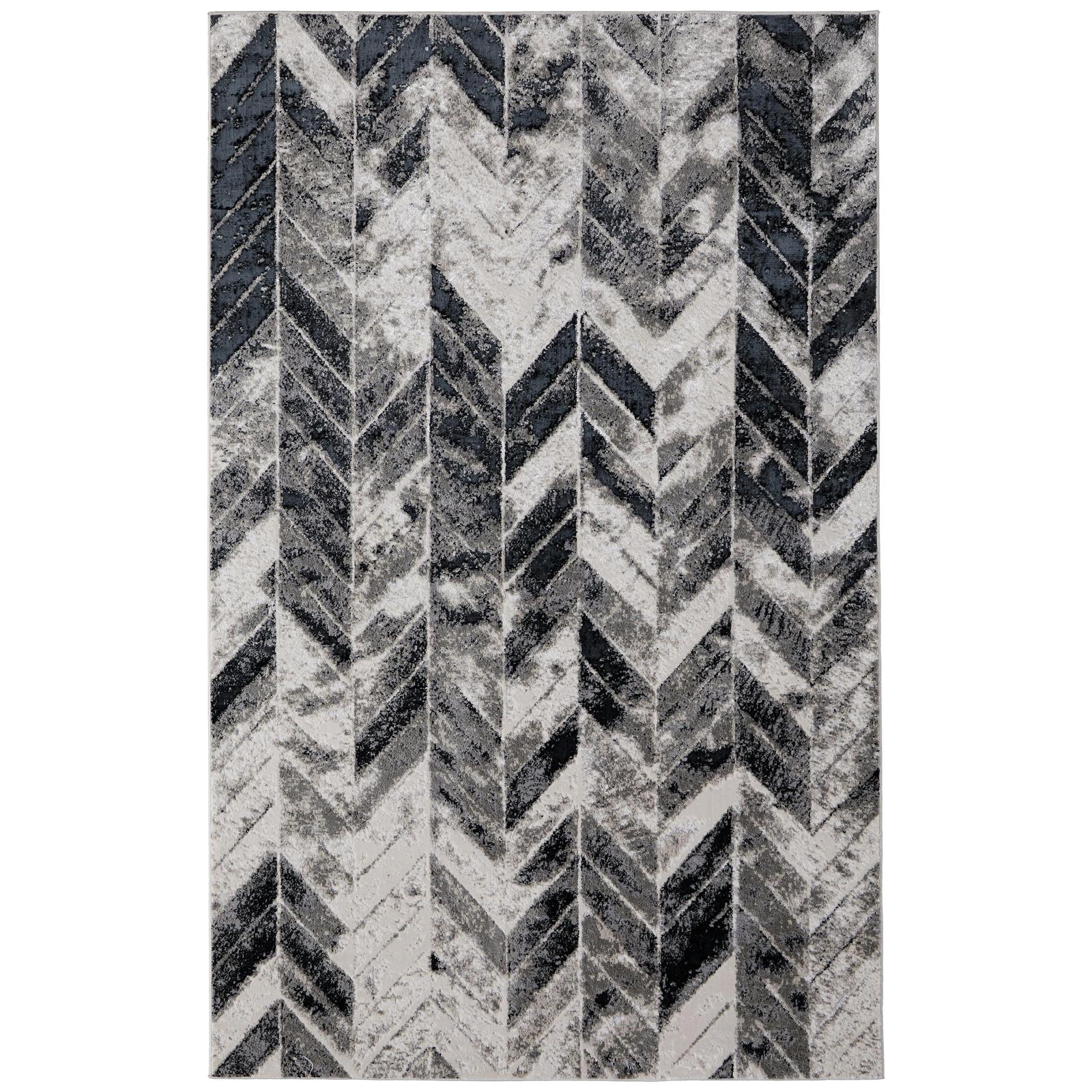 Feizy Micah 3048F Modern Chevron Rug in Black/Gray/Silver