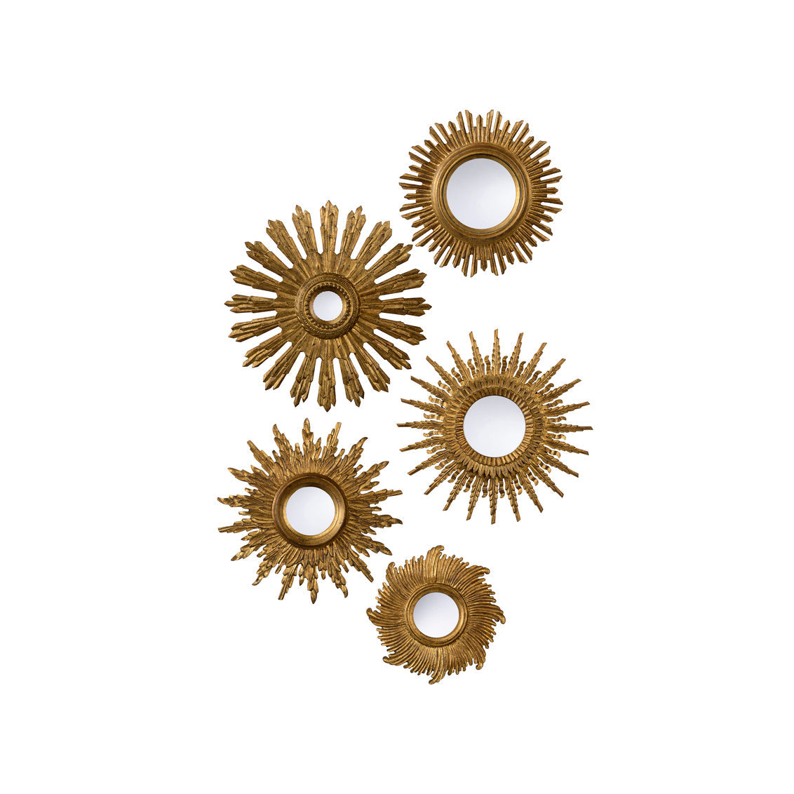 Chelsea House Set of Five Gold Starburst Mirrors