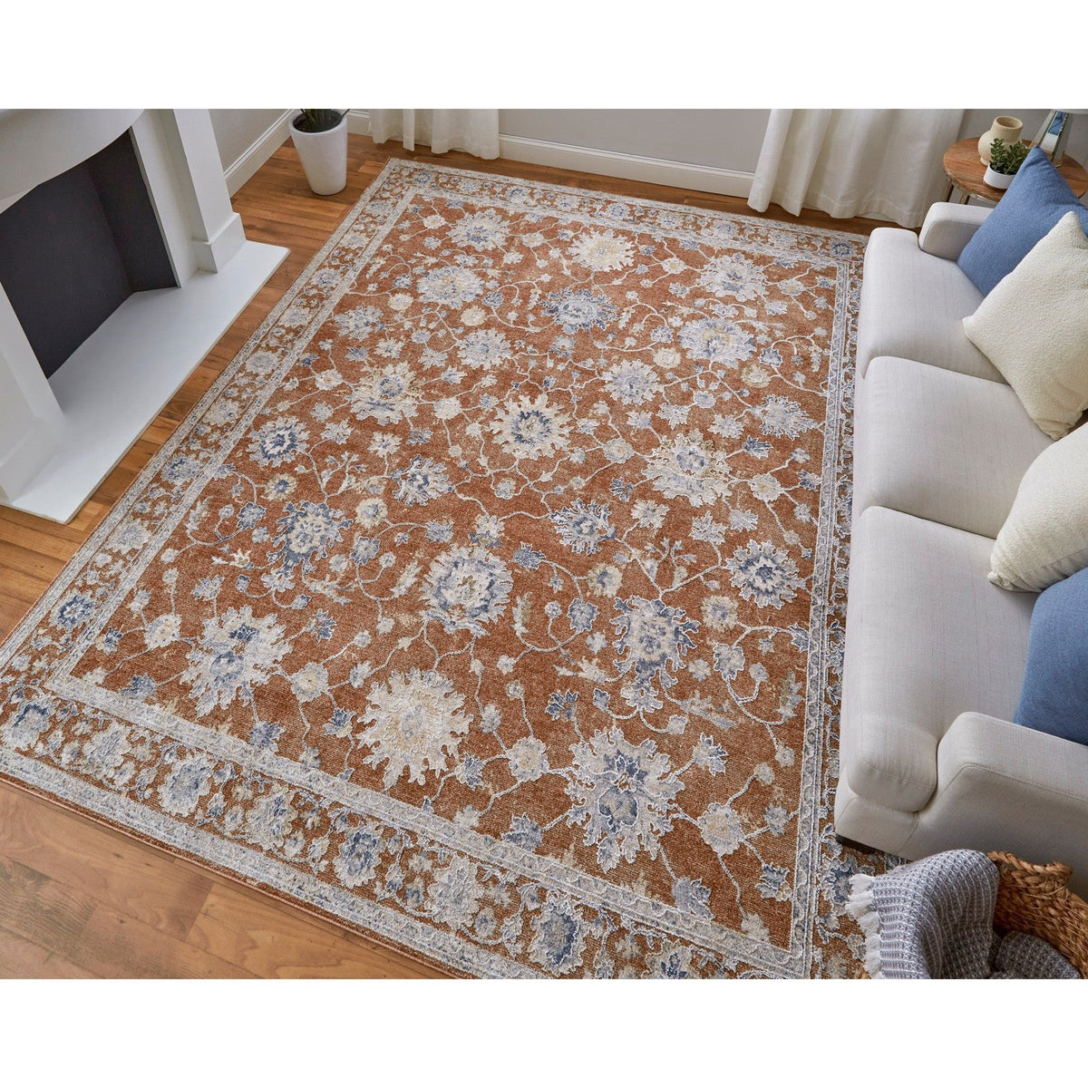 Feizy Pasha 39M7F Transitional Floral & Botanical in Red/Ivory/Blue