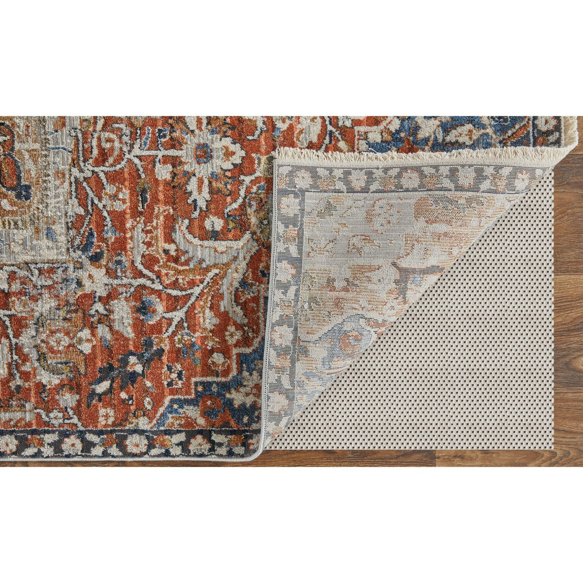 Feizy Kaia 39HXF Transitional Medallion in Orange/Ivory/Blue