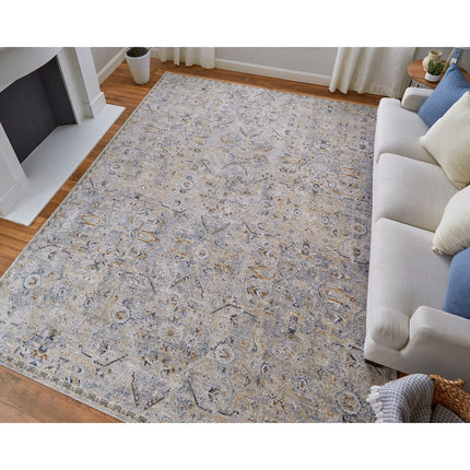 Feizy Pasha 39M6F Transitional Distressed in Ivory/Blue/Tan