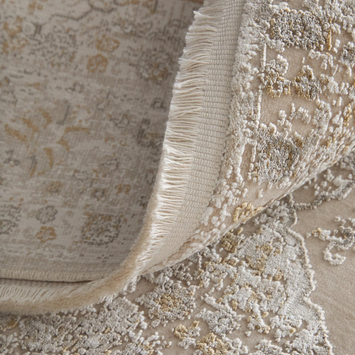 Feizy Cadiz 39T0F Traditional Medallion Rug in Ivory/Gray/Gold