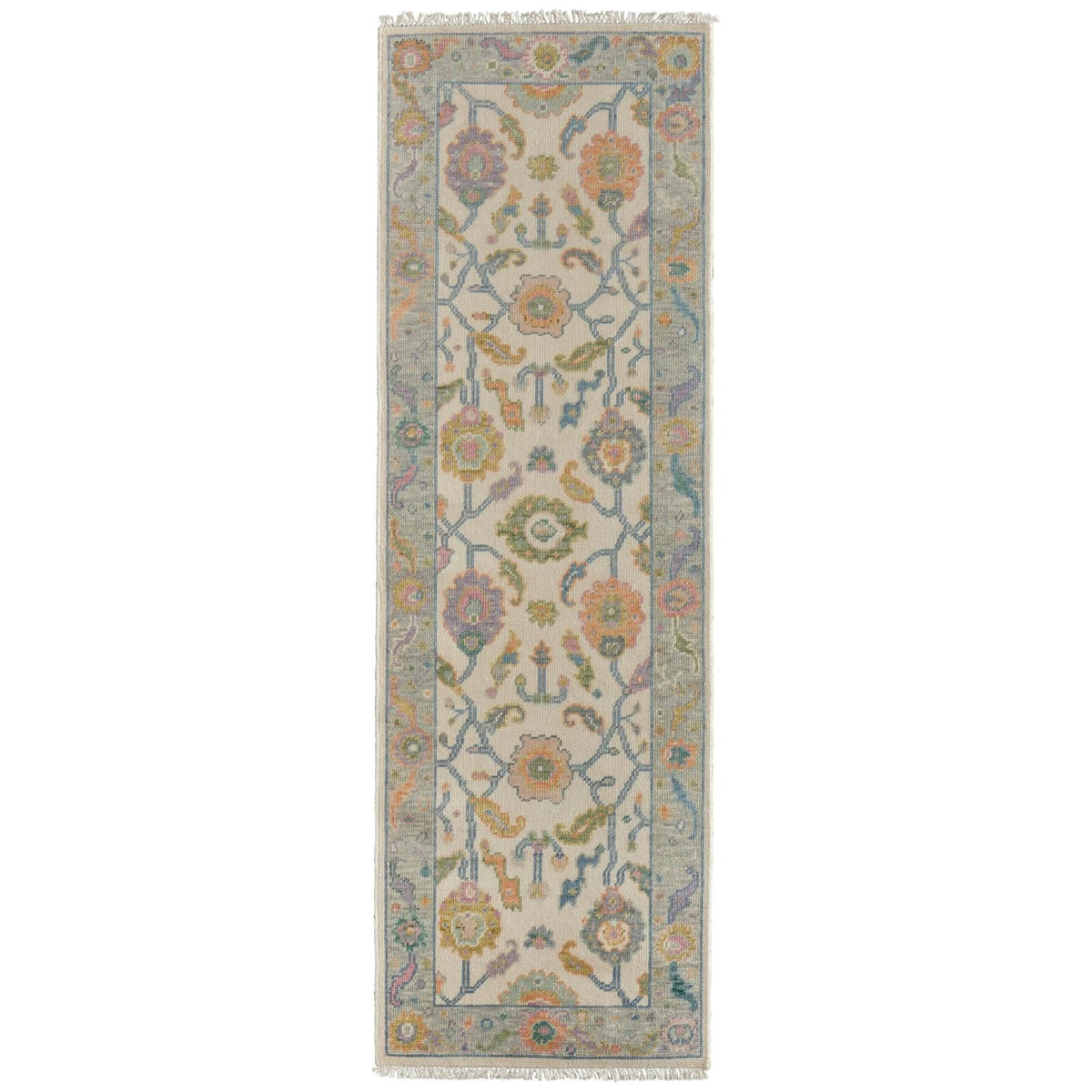 Feizy Karina 69G9F Transitional Floral & Botanical Rug in Ivory/Orange/Blue