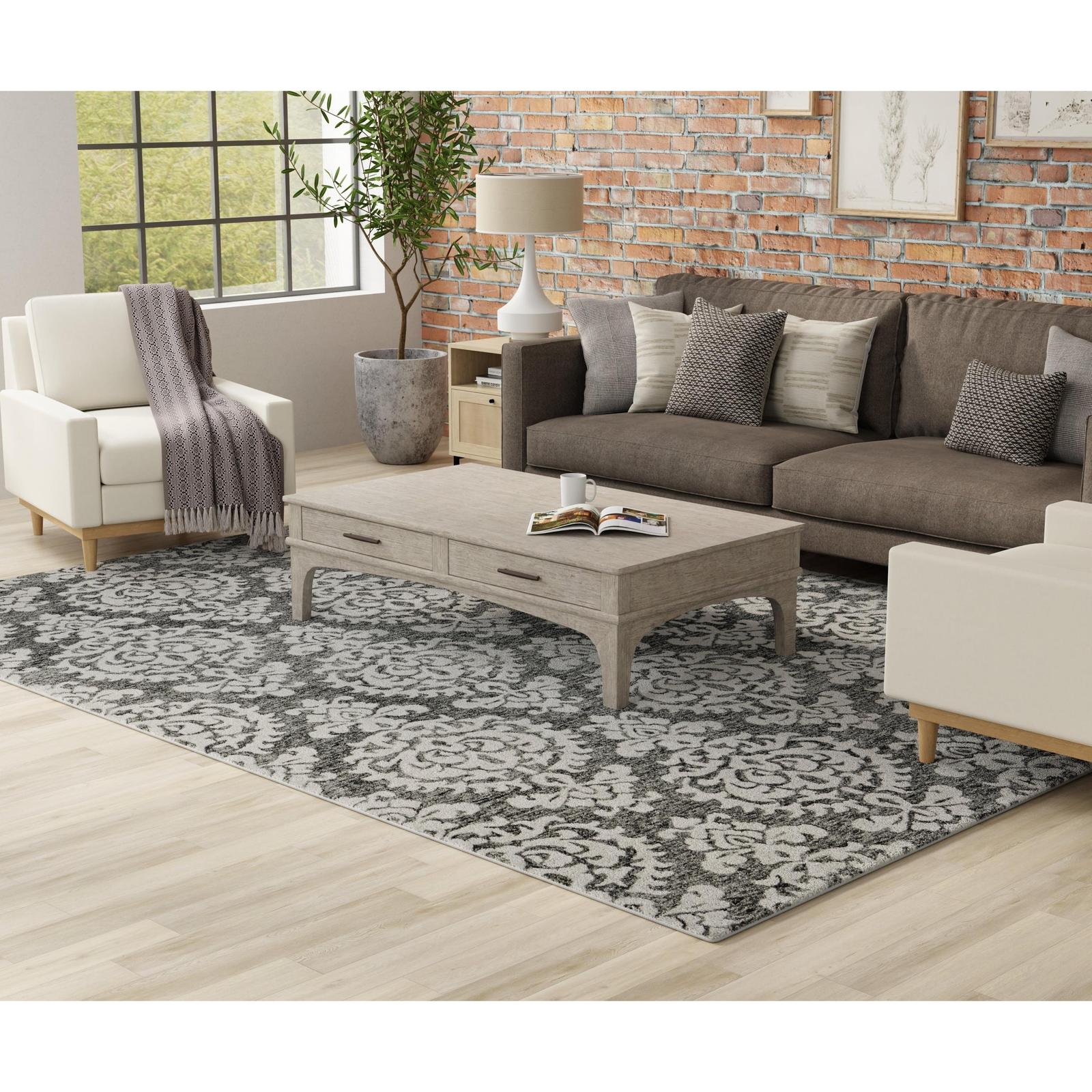 Feizy Belfort 8A26F Traditional Floral & Botanical Rug in Gray/Ivory/Black